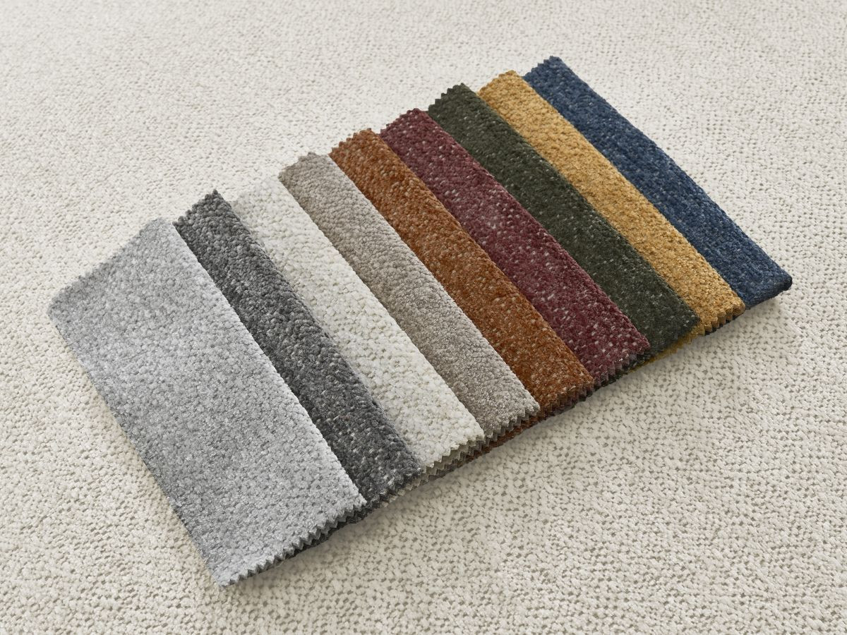 Canapé d'angle fixe EVEREST tissu chiné - Orange - Angle droit - 10 coussins