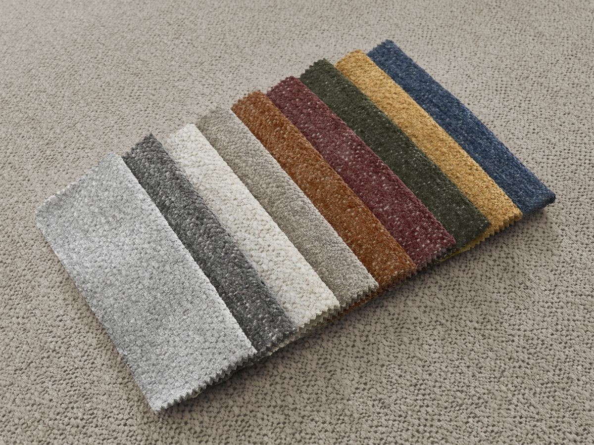 Canapé d'angle convertible coffre ATILLA tissu chiné avec pouf