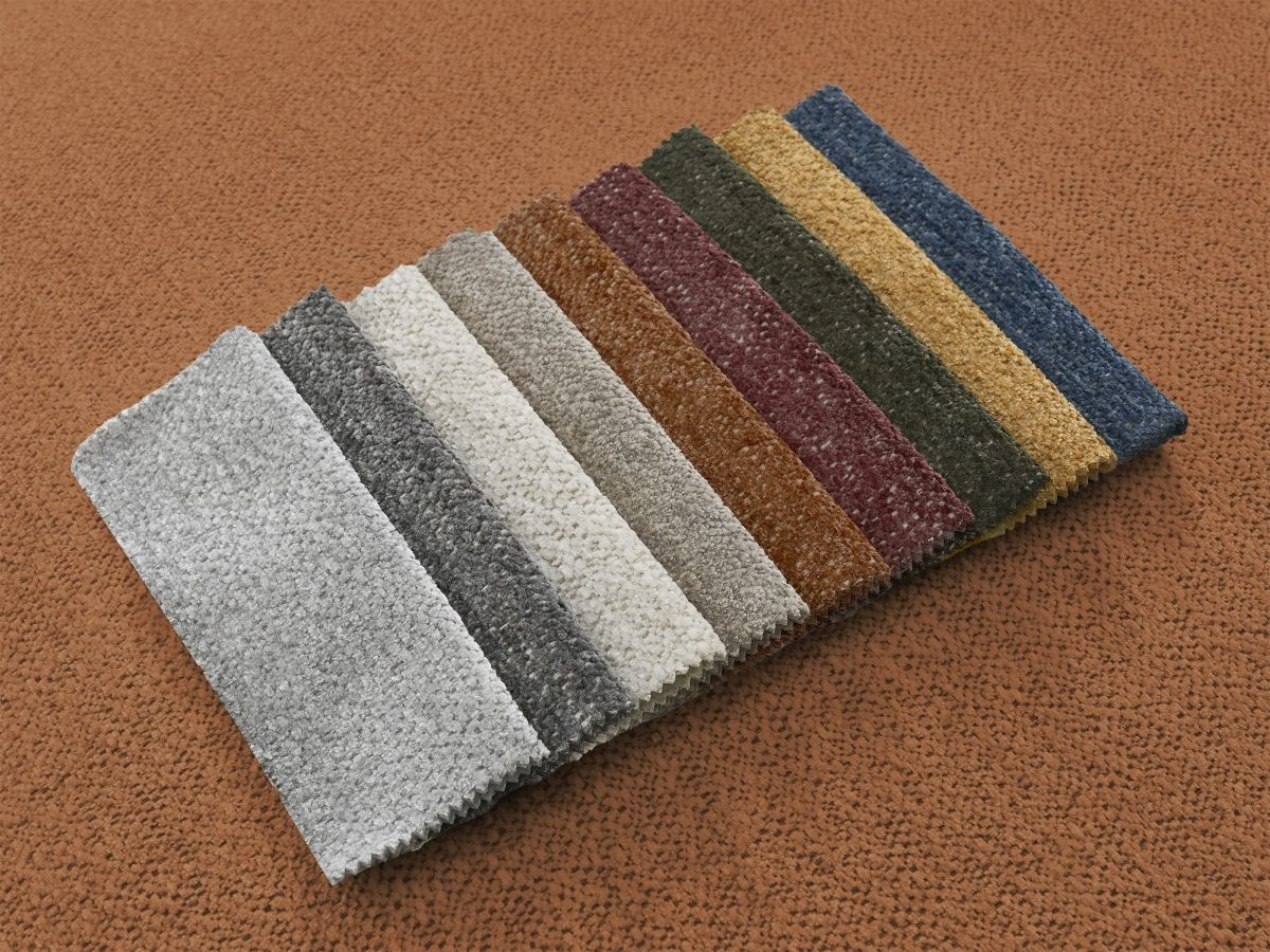 Canapé d'angle convertible coffre ATILLA tissu chiné avec pouf