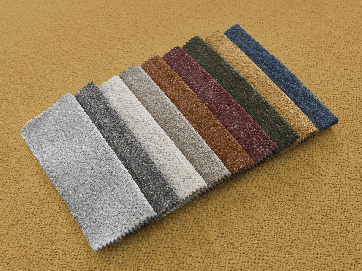 Canapé d'angle convertible coffre ATILLA tissu chiné avec pouf