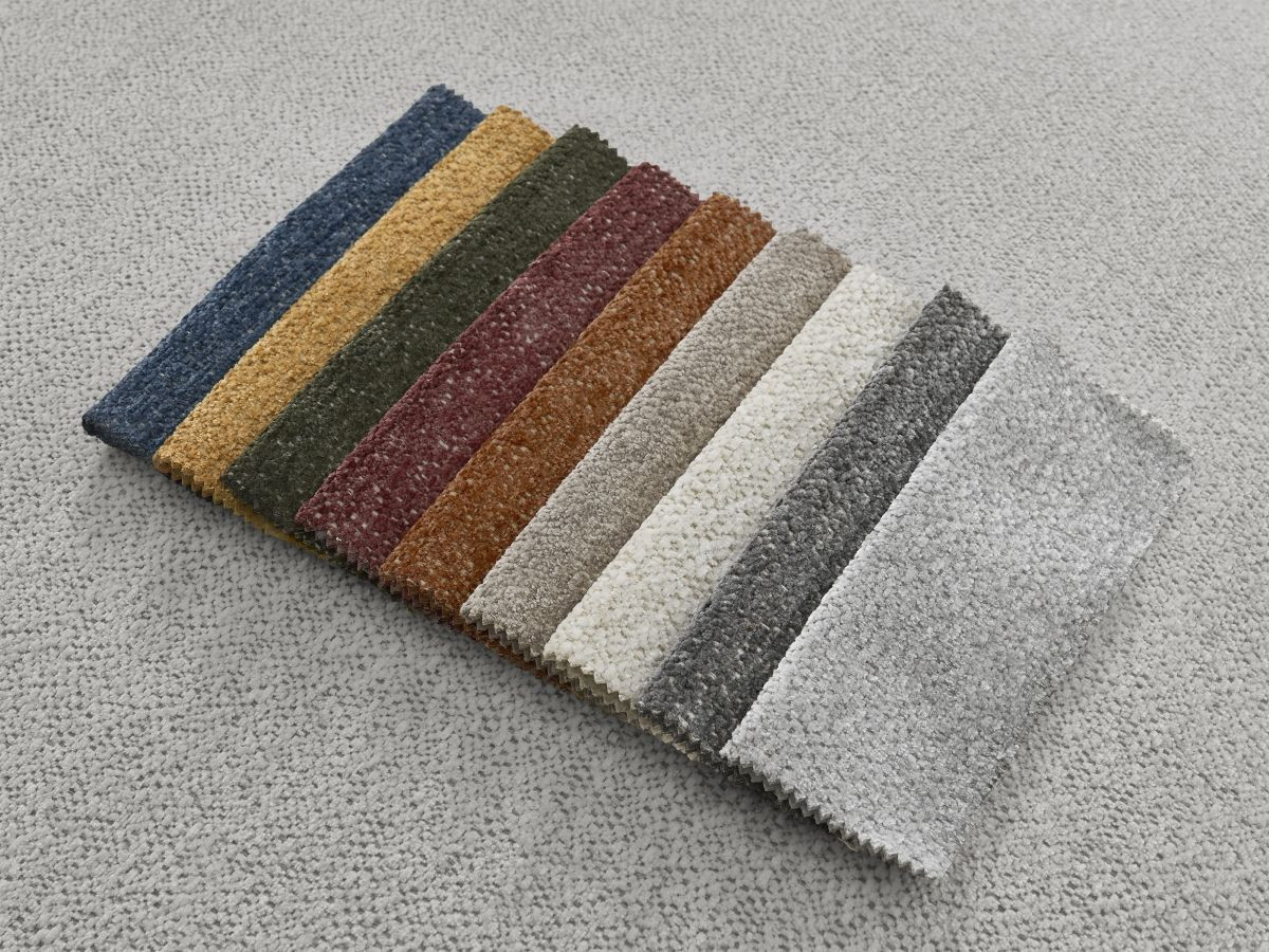 Canapé d'angle convertible coffre ATILLA tissu chiné avec pouf