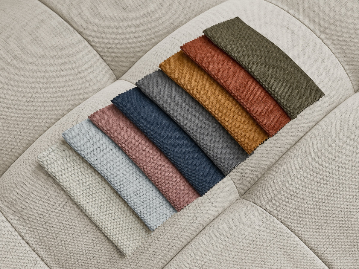 Canapé d'angle fixe EVEREST tissu chiné - Orange - Angle droit - 10 coussins