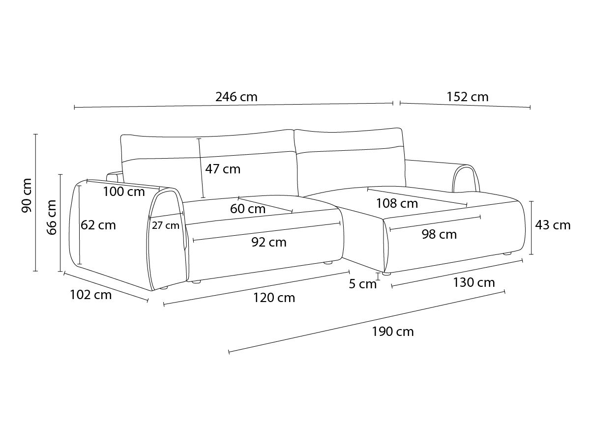 Canapé d'angle fixe EVEREST tissu chiné - Orange - Angle droit - 10 coussins
