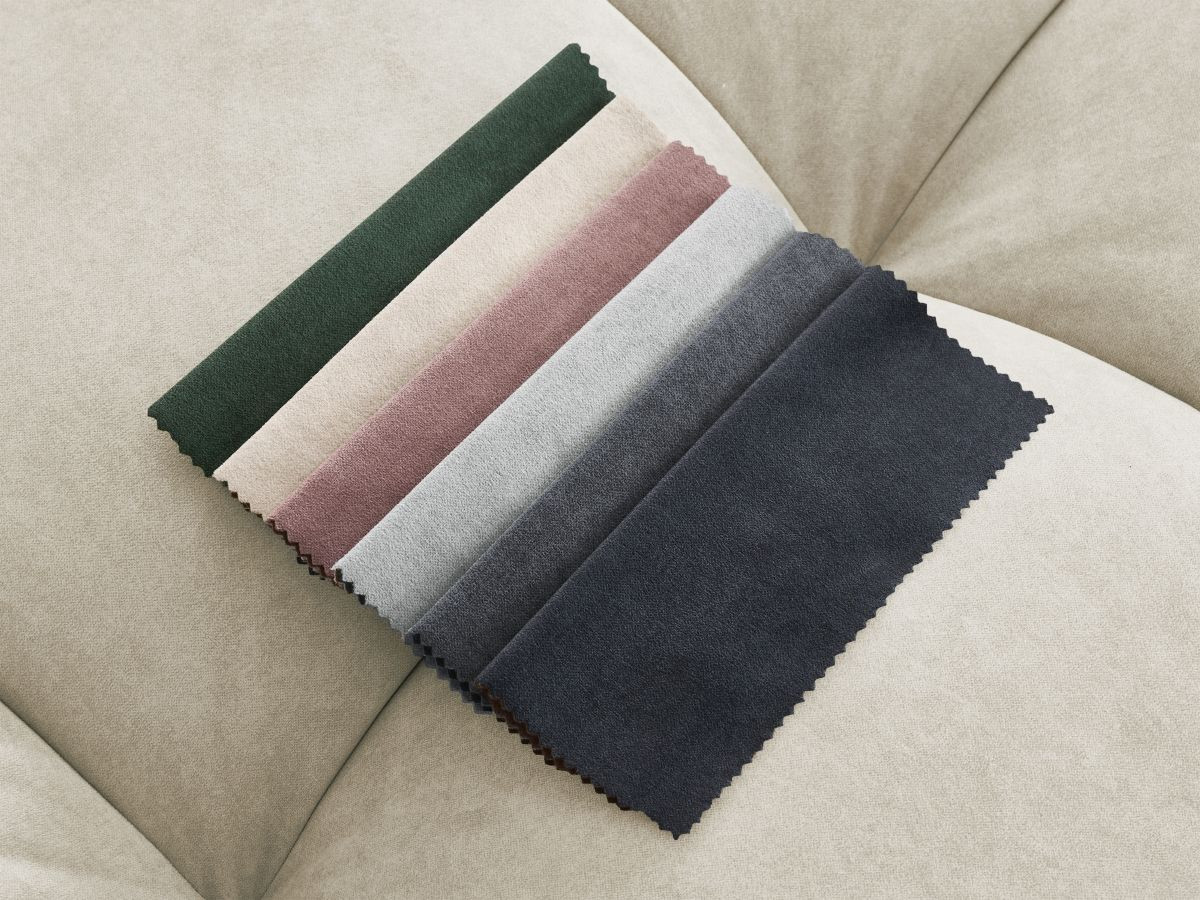 Canapé d'angle fixe MONT-BLANC velours avec pouf | BOBOCHIC®
