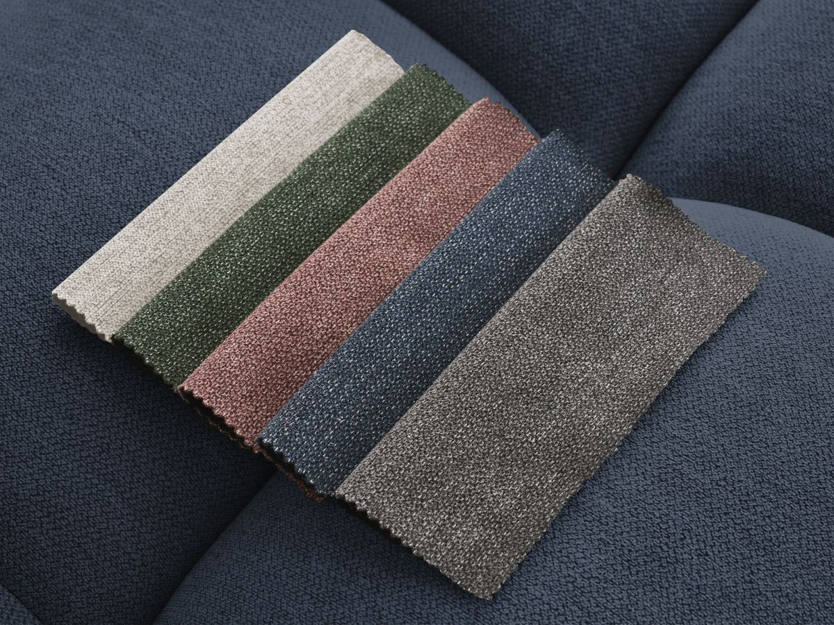 Canapé d'angle fixe MONT-BLANC tissu avec pouf bleu foncé  angle droit BOBOCHIC 4 places - Vue supplémentaire 2