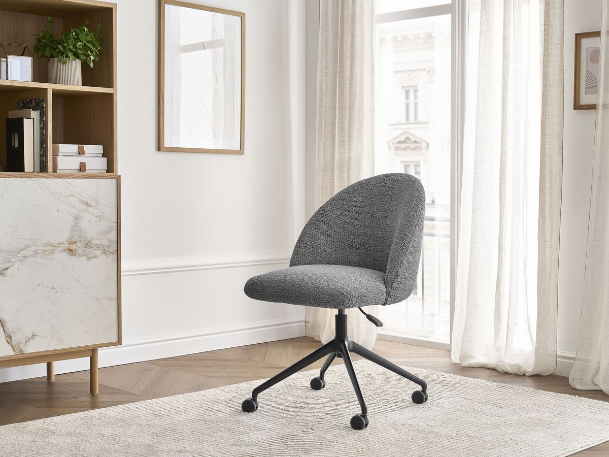 Chaise de bureau LALIE chiné et pietement à roulettes avec hauteur ajustable gris foncé — vue 5