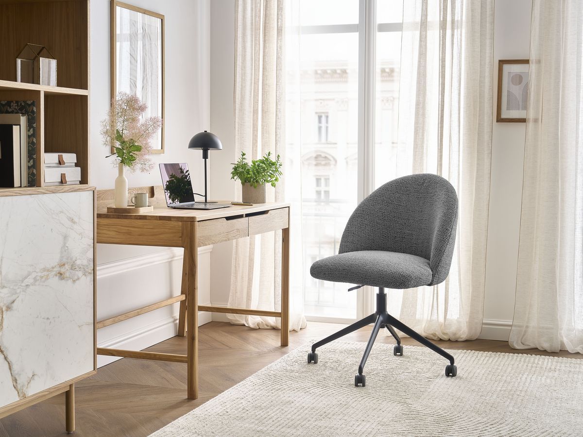 Chaise de bureau LALIE tissu chiné et pietement à roulettes avec hauteur ajustable gris foncé   BOBOCHIC