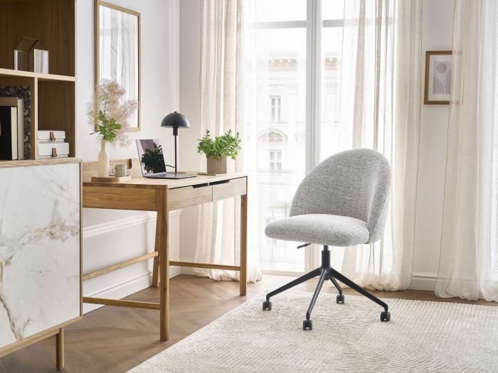 Chaise de bureau LALIE tissu chiné et pietement à roulettes avec hauteur ajustable