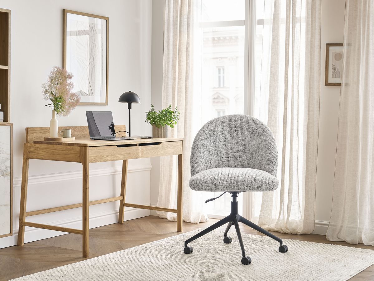 Chaise de bureau LALIE tissu chiné et pietement à roulettes avec hauteur ajustable