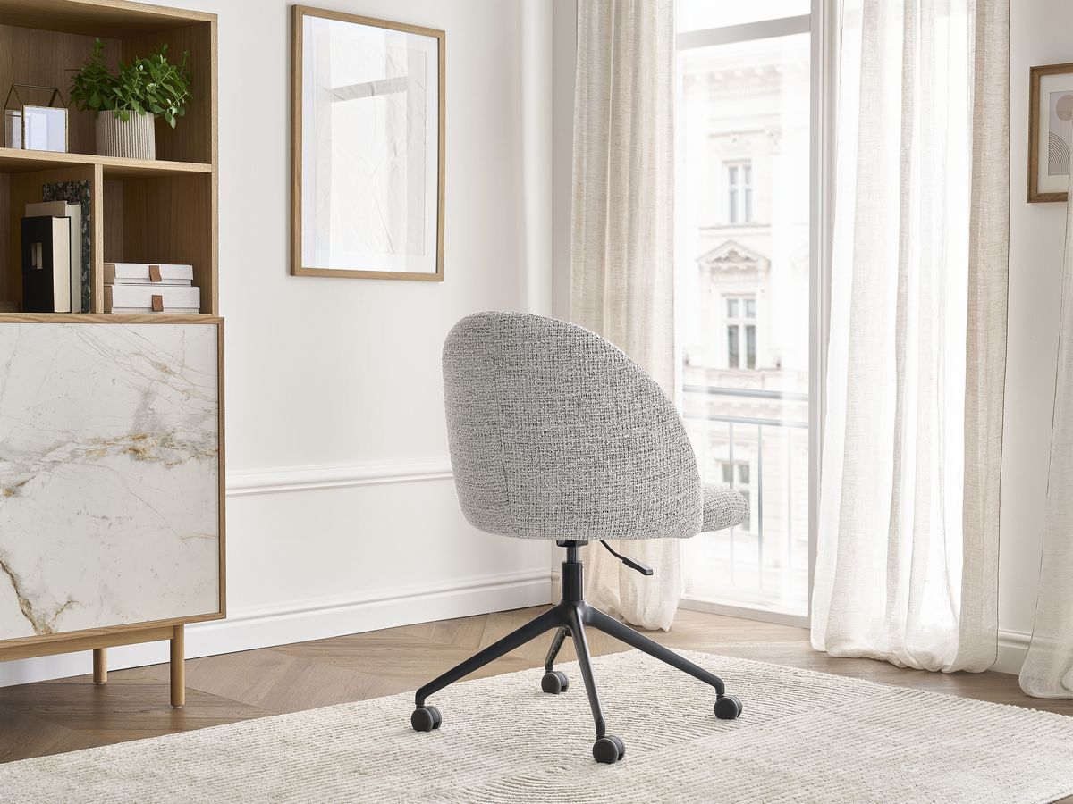 Chaise de bureau LALIE tissu chiné et pietement à roulettes avec hauteur ajustable