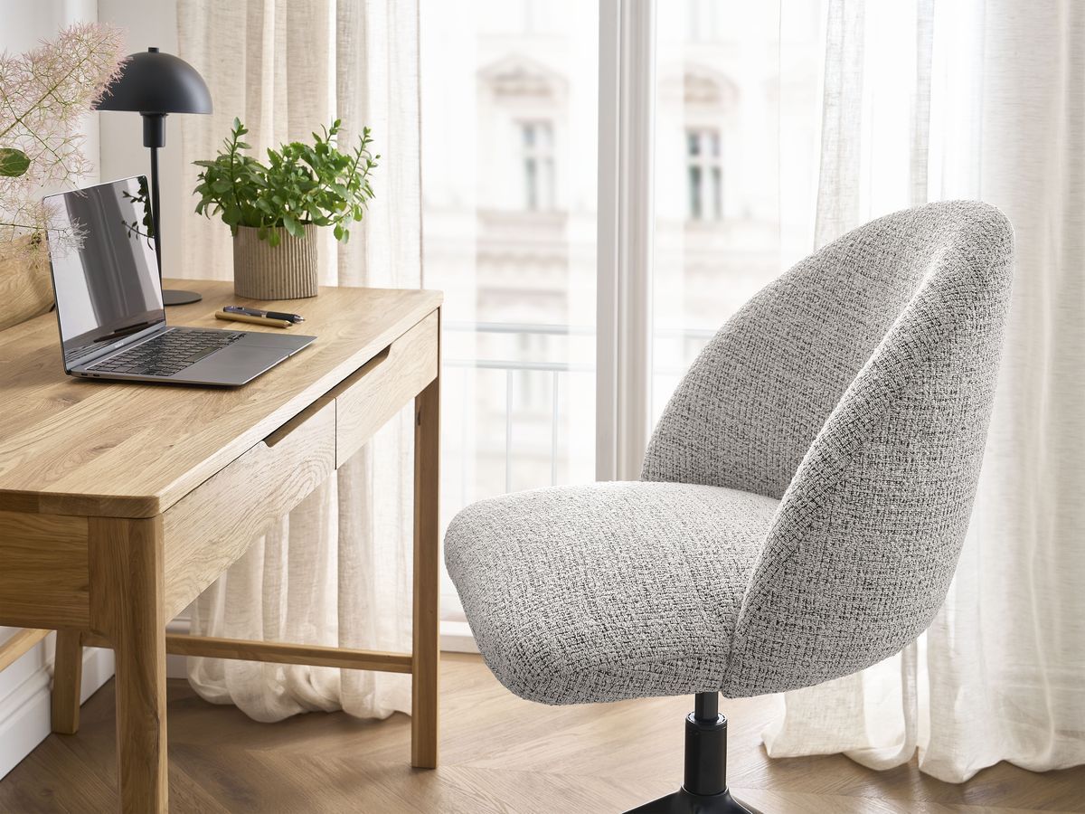Chaise de bureau LALIE tissu chiné et pietement à roulettes avec hauteur ajustable
