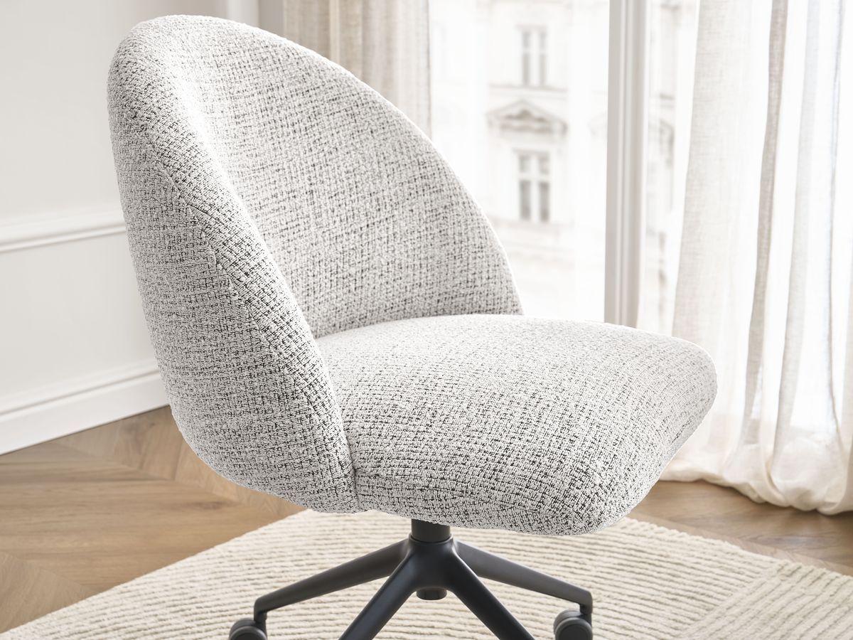Chaise de bureau LALIE tissu chiné et pietement à roulettes avec hauteur ajustable