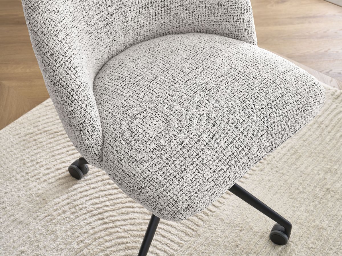 Chaise de bureau LALIE tissu chiné et pietement à roulettes avec hauteur ajustable