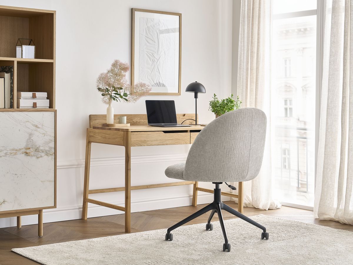 Chaise de bureau LALIE tissu texturé et pietement à roulettes avec hauteur ajustable