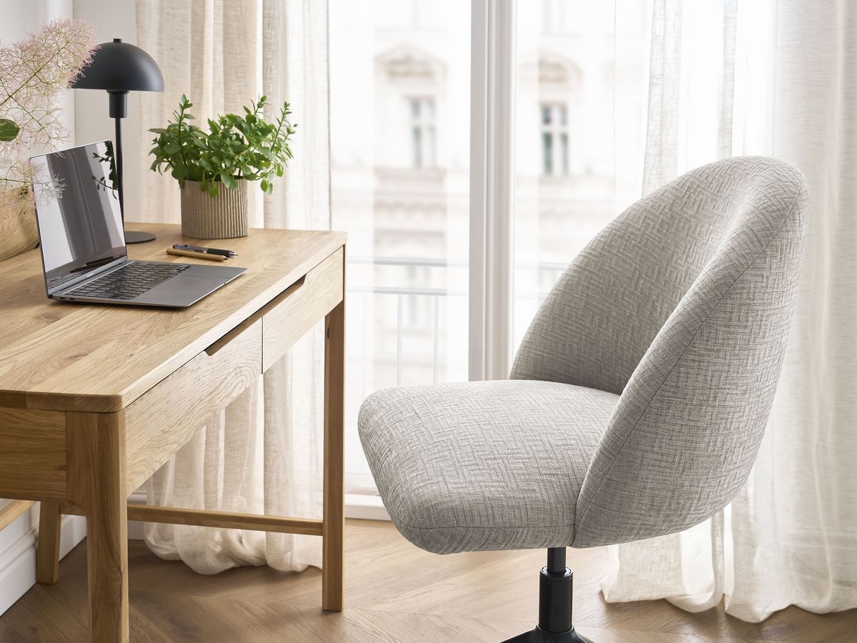 Chaise de bureau LALIE tissu texturé et pietement à roulettes avec hauteur ajustable