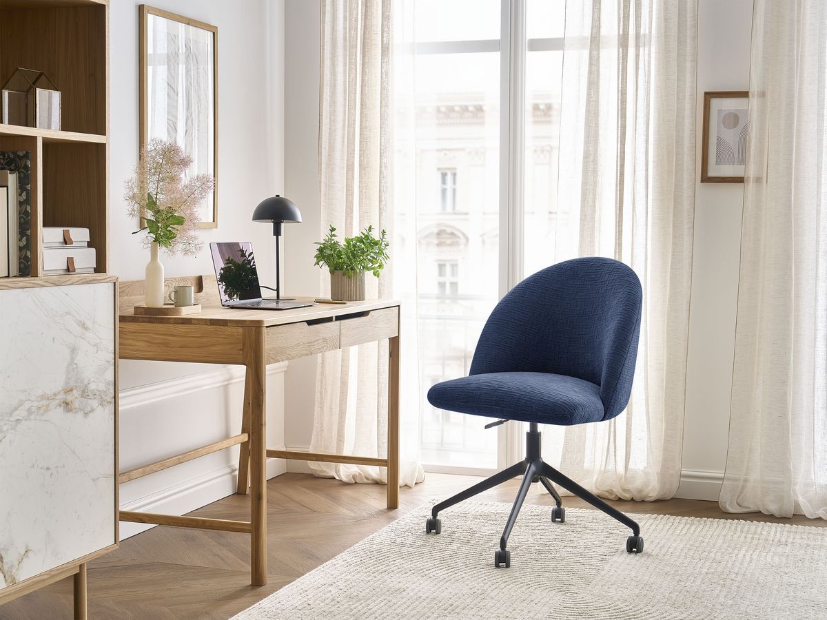 Chaise de bureau LALIE texturé et pietement à roulettes avec hauteur ajustable bleu foncé