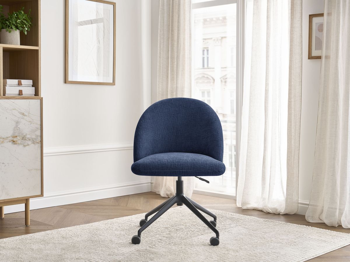 Chaise de bureau LALIE texturé et pietement à roulettes avec hauteur ajustable bleu foncé — vue 4