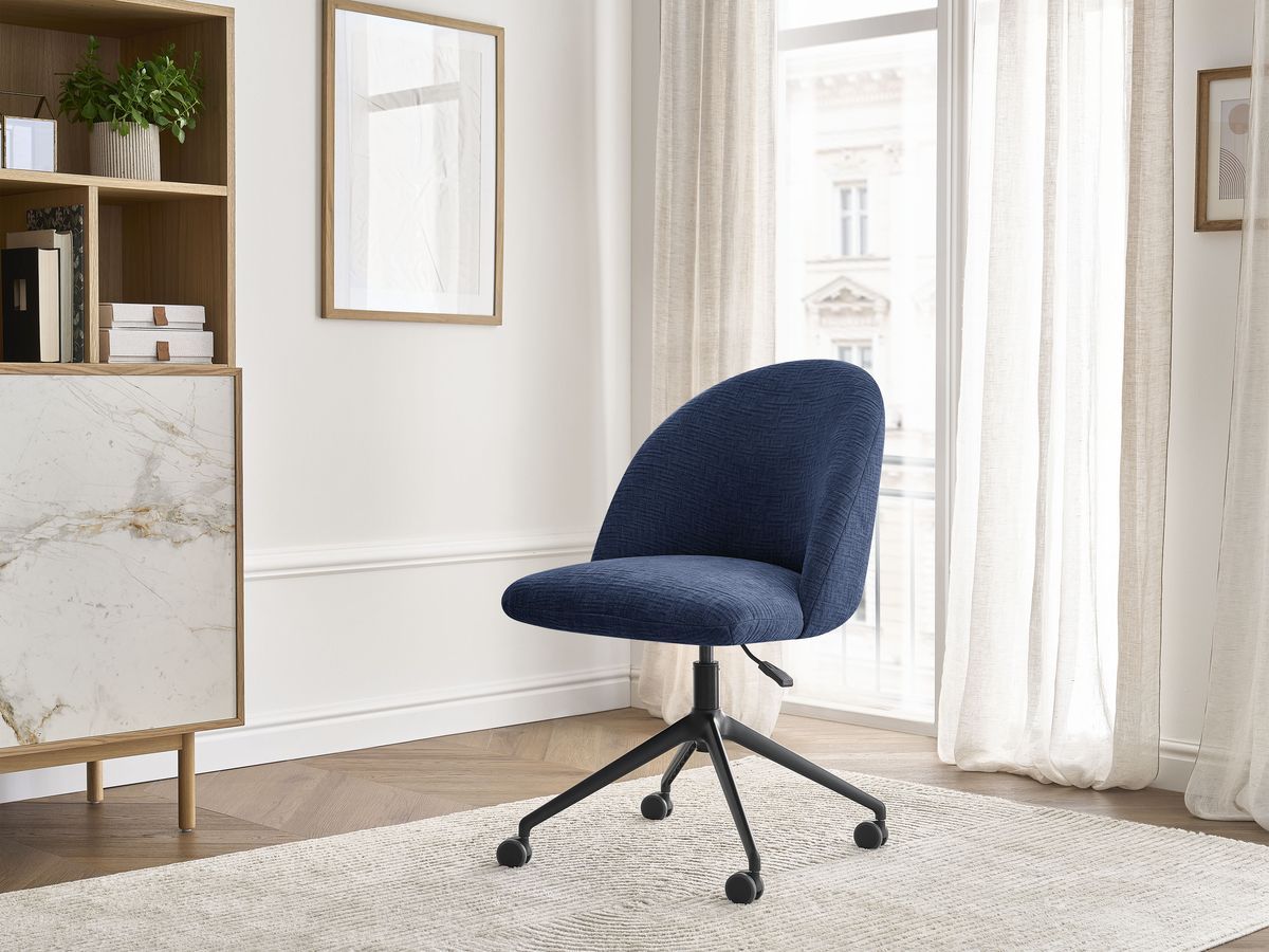 Chaise de bureau LALIE texturé et pietement à roulettes avec hauteur ajustable bleu foncé — vue 5