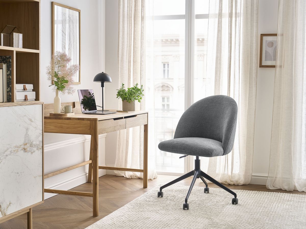 Chaise de bureau LALIE tissu texturé et pietement à roulettes avec hauteur ajustable gris foncé   BOBOCHIC