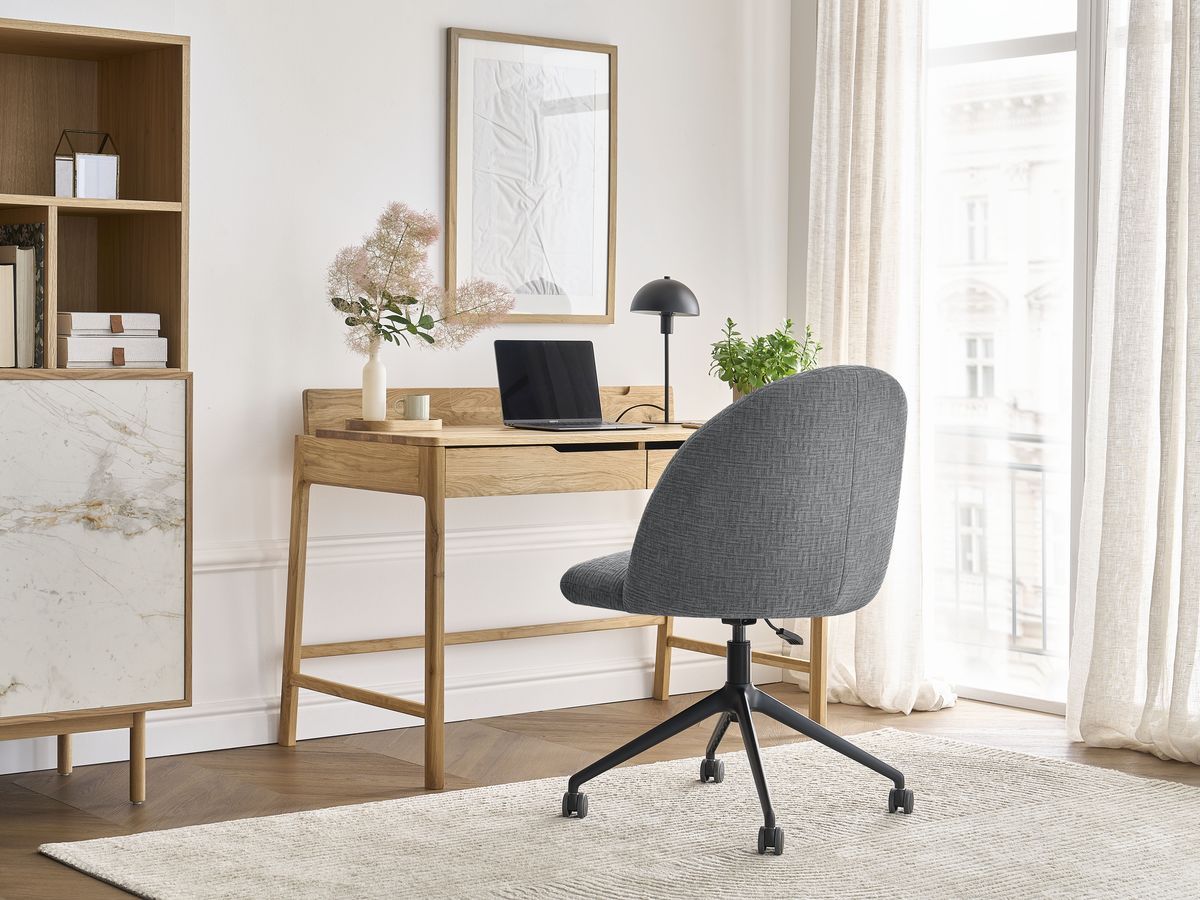 Chaise de bureau LALIE tissu texturé et pietement à roulettes avec hauteur ajustable