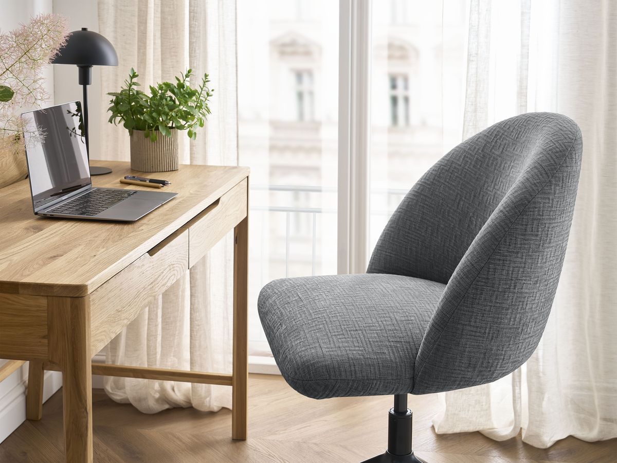 Chaise de bureau LALIE tissu texturé et pietement à roulettes avec hauteur ajustable