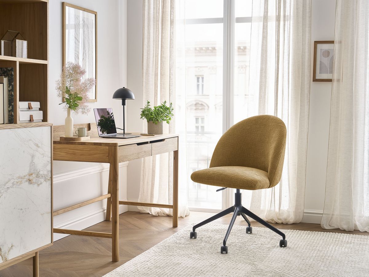 Chaise de bureau LALIE texturé et pietement à roulettes avec hauteur ajustable jaune