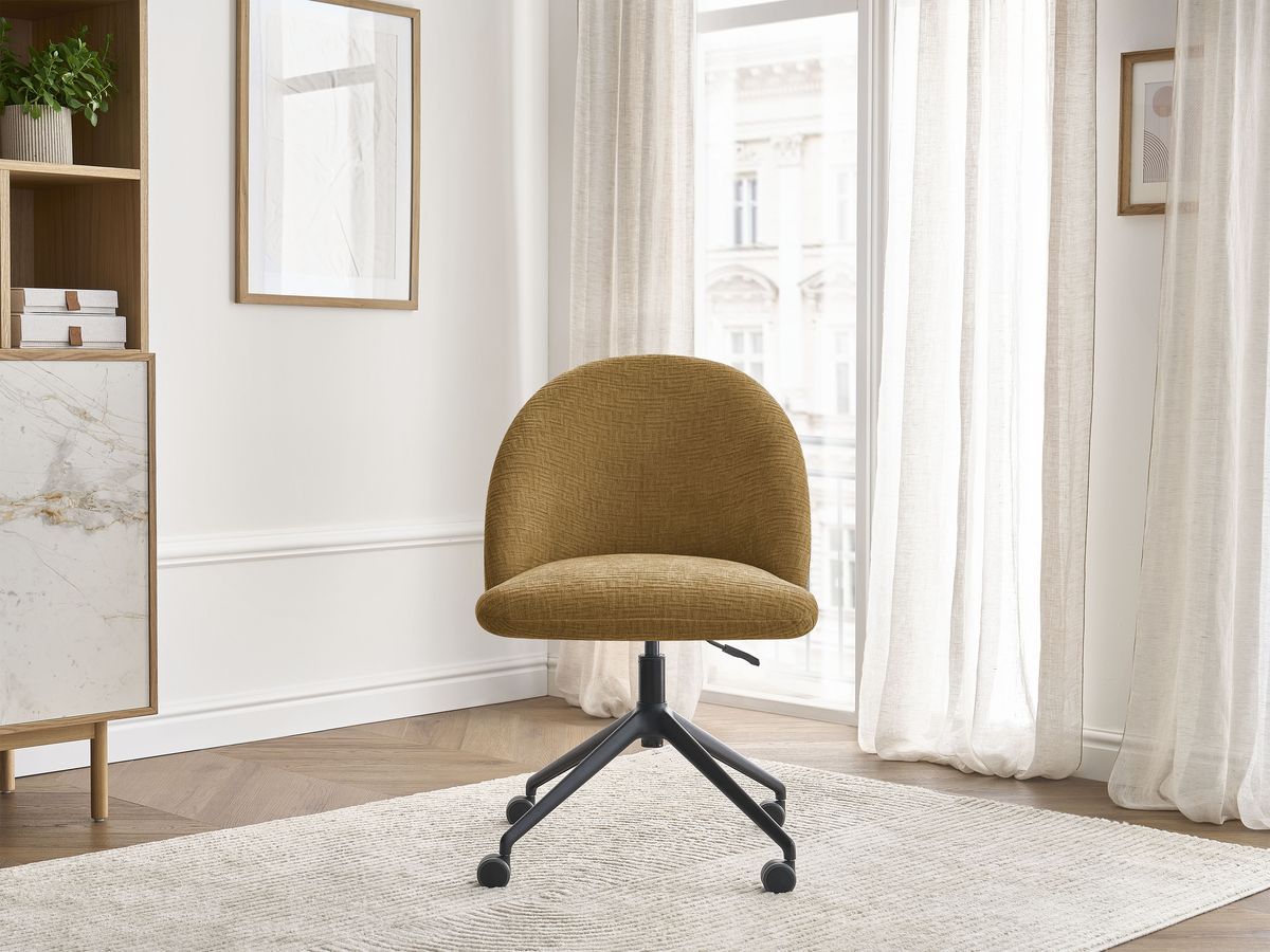 Chaise de bureau LALIE texturé et pietement à roulettes avec hauteur ajustable jaune — vue 4