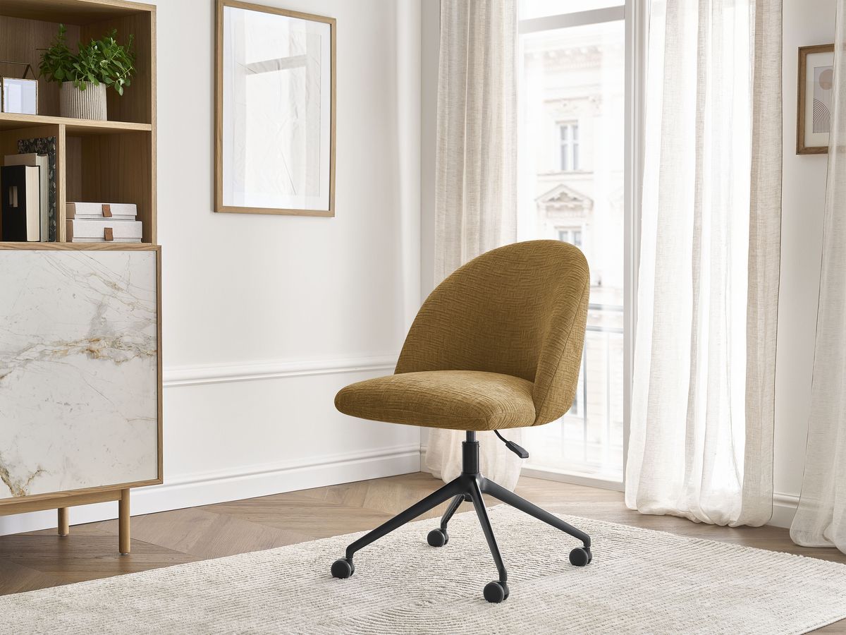 Chaise de bureau LALIE texturé et pietement à roulettes avec hauteur ajustable jaune — vue 5
