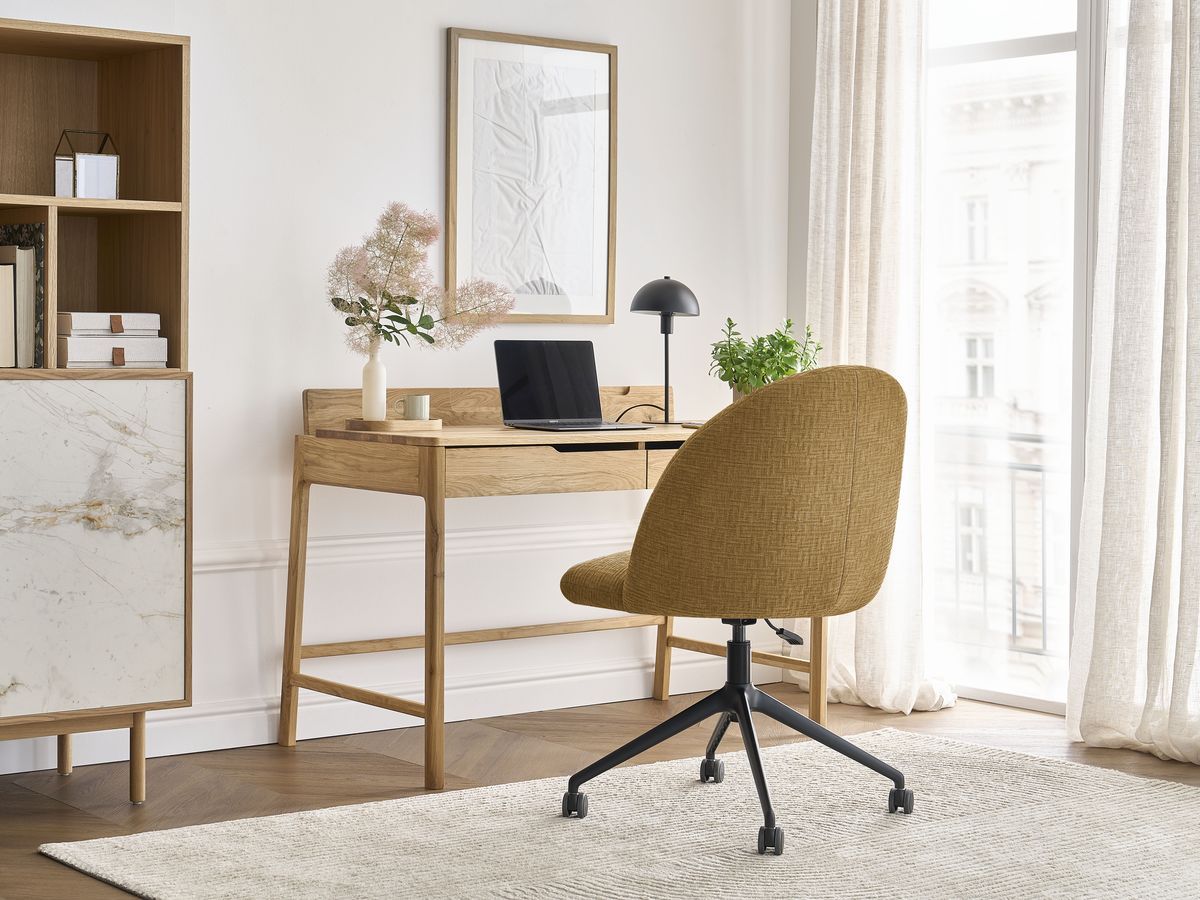 Chaise de bureau LALIE tissu texturé et pietement à roulettes avec hauteur ajustable