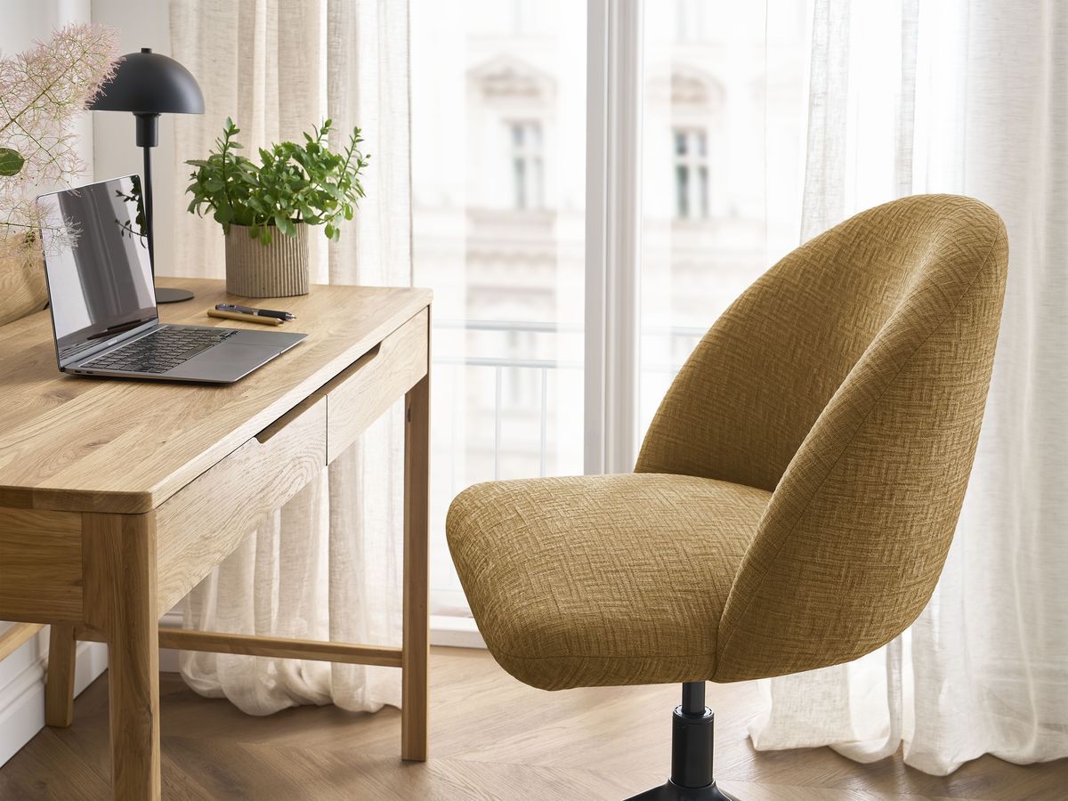 Chaise de bureau LALIE tissu texturé et pietement à roulettes avec hauteur ajustable