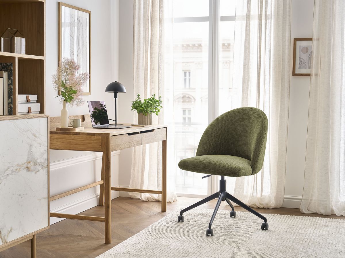 Chaise de bureau LALIE tissu texturé et pietement à roulettes avec hauteur ajustable