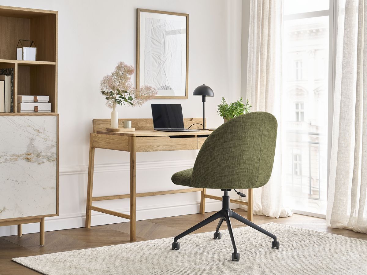 Chaise de bureau LALIE tissu texturé et pietement à roulettes avec hauteur ajustable