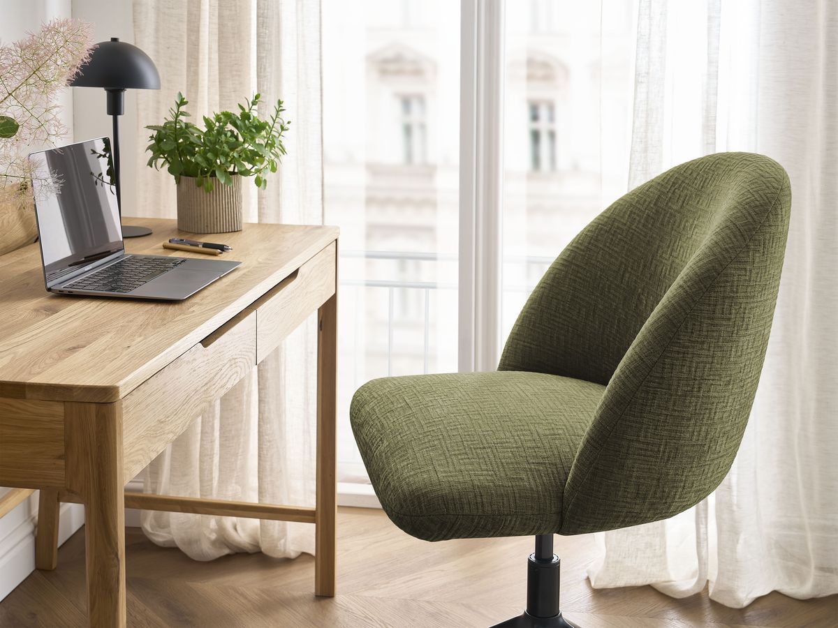 Chaise de bureau LALIE tissu texturé et pietement à roulettes avec hauteur ajustable