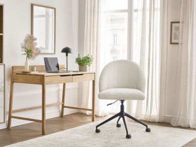 Chaise de bureau LALIE tissu velours côtelé et pietement à roulettes avec hauteur ajustable