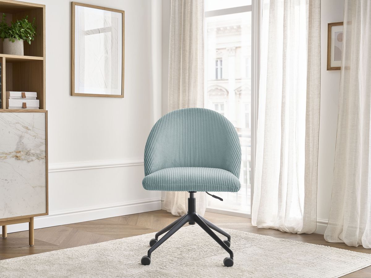 Chaise de bureau LALIE tissu velours côtelé et pietement à roulettes avec hauteur ajustable