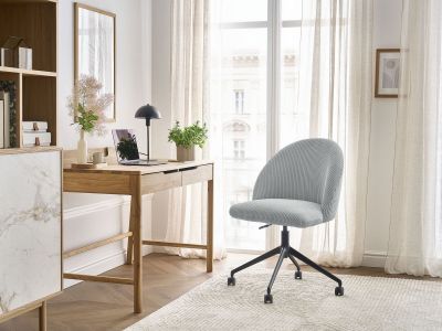 Chaise de bureau LALIE tissu velours côtelé et pietement à roulettes avec hauteur ajustable