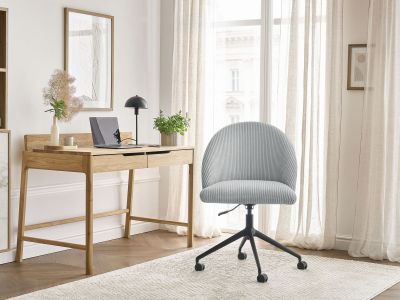 Chaise de bureau LALIE tissu velours côtelé et pietement à roulettes avec hauteur ajustable