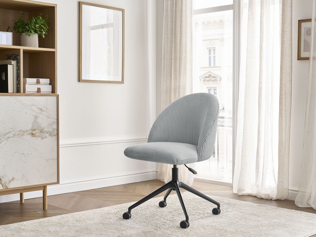 Chaise de bureau LALIE velours côtelé et pietement à roulettes avec hauteur ajustable gris clair — vue 5