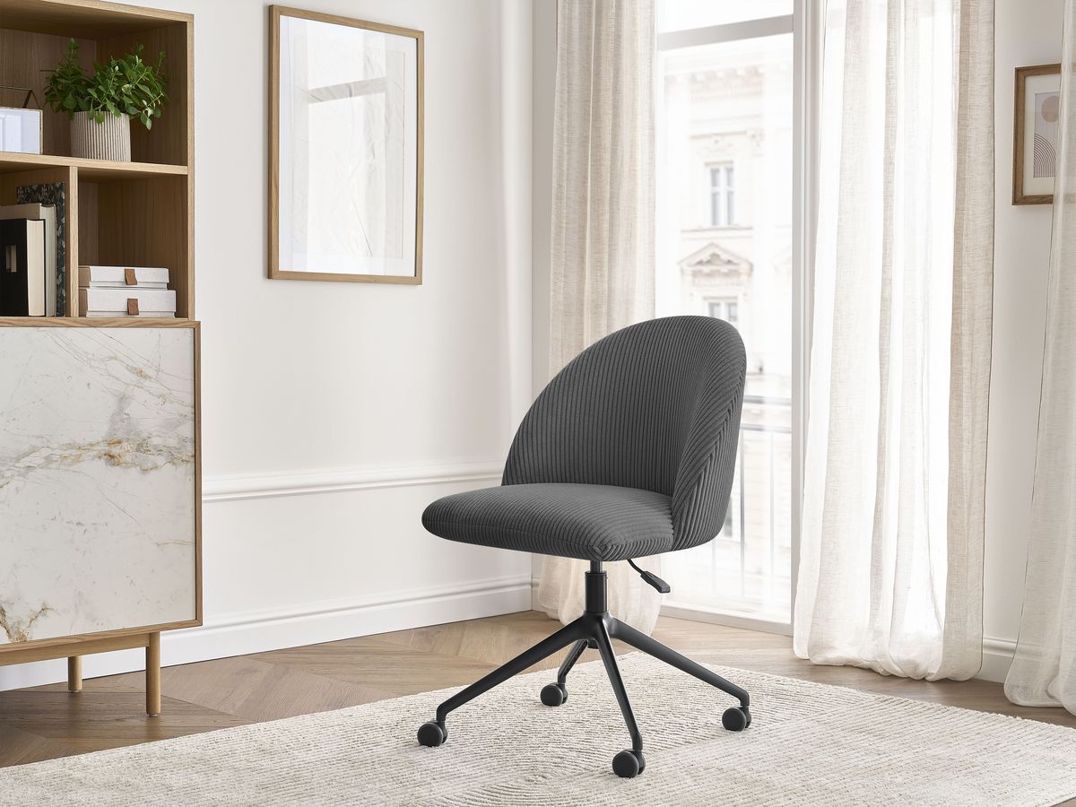 Chaise de bureau LALIE velours côtelé et pietement à roulettes avec hauteur ajustable gris foncé — vue 5
