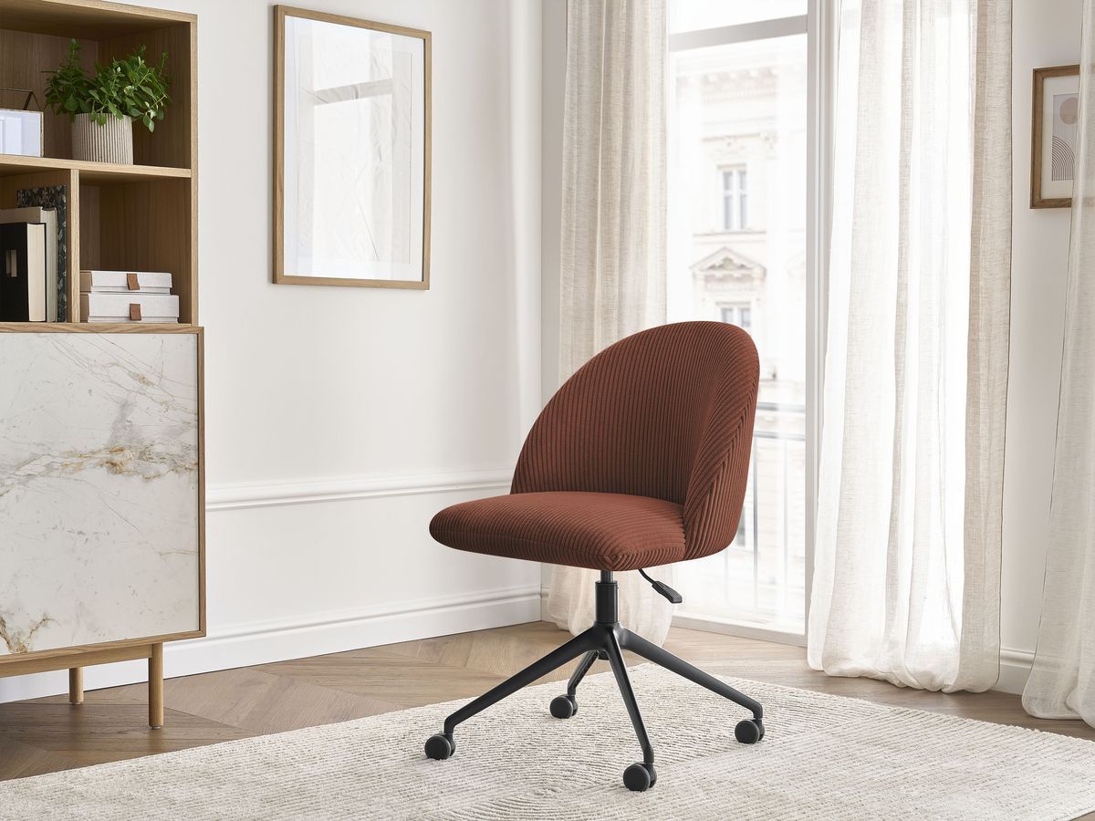 Chaise de bureau LALIE velours côtelé et pietement à roulettes avec hauteur ajustable orange — vue 5