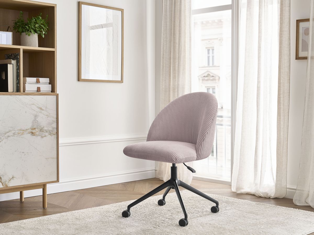 Chaise de bureau LALIE velours côtelé et pietement à roulettes avec hauteur ajustable rose — vue 5
