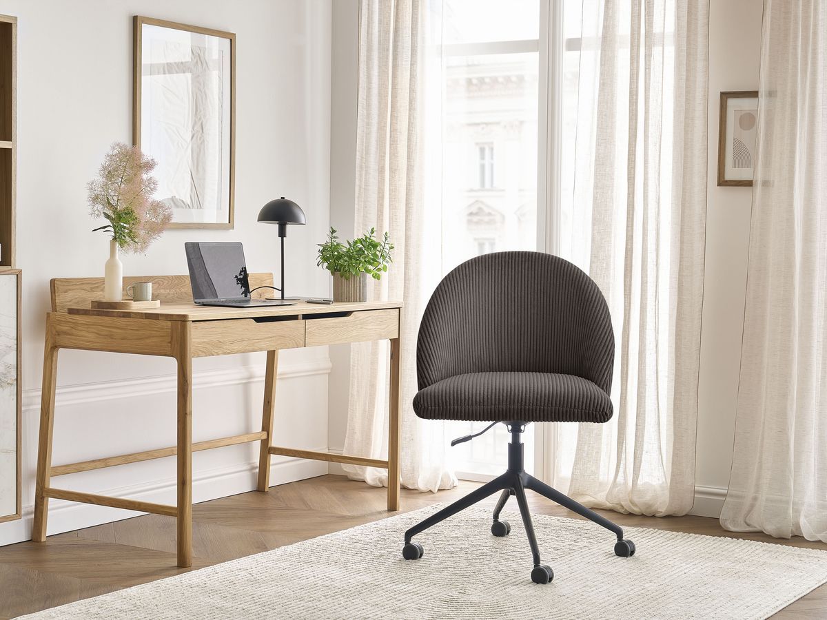 Chaise de bureau LALIE tissu velours côtelé et pietement à roulettes avec hauteur ajustable