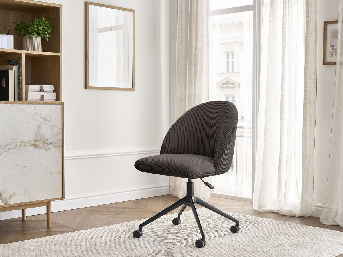 Chaise de bureau LALIE velours côtelé et pietement à roulettes avec hauteur ajustable taupe — vue 5