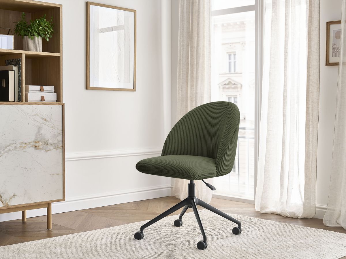 Chaise de bureau LALIE velours côtelé et pietement à roulettes avec hauteur ajustable vert clair — vue 5