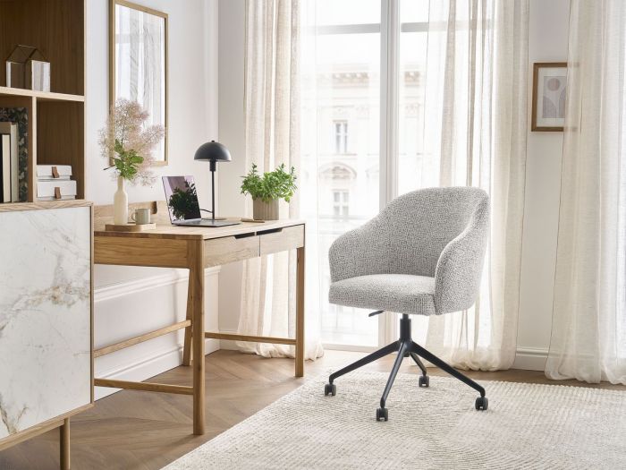 Chaise de bureau SOPHIE tissu chiné et pietement à roulettes avec hauteur ajustable