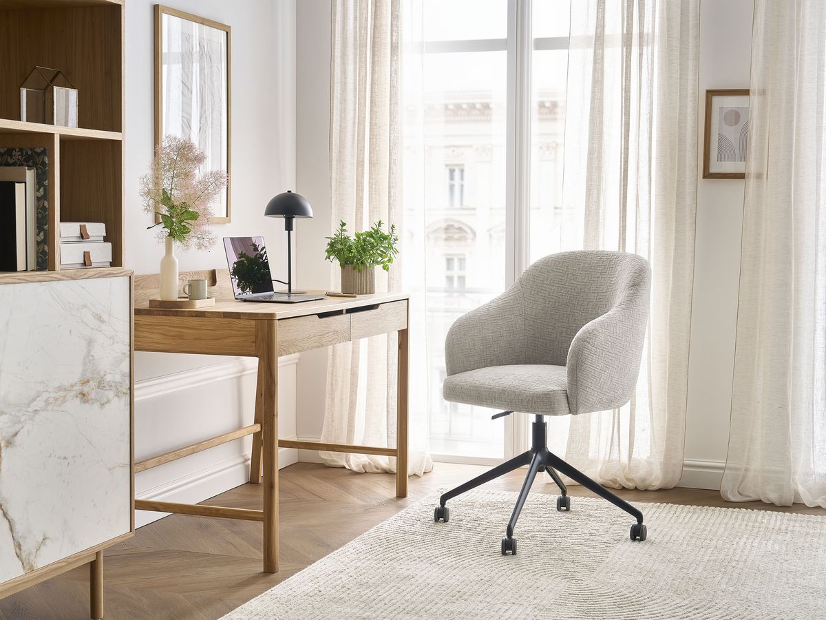 Chaise de bureau SOPHIE tissu texturé et pietement à roulettes avec hauteur ajustable beige   BOBOCHIC