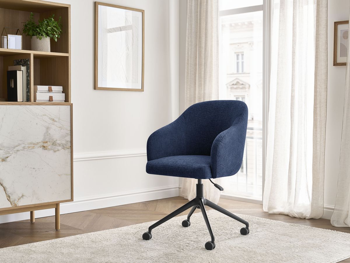 Chaise de bureau SOPHIE texturé et pietement à roulettes avec hauteur ajustable bleu foncé — vue 5