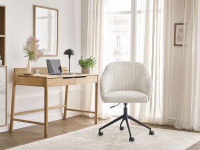 Chaise de bureau SOPHIE tissu velours côtelé et pietement à roulettes avec hauteur ajustable