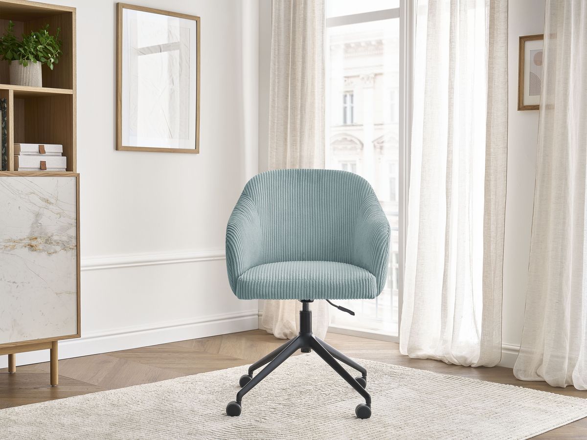 Chaise de bureau SOPHIE tissu velours côtelé et pietement à roulettes avec hauteur ajustable