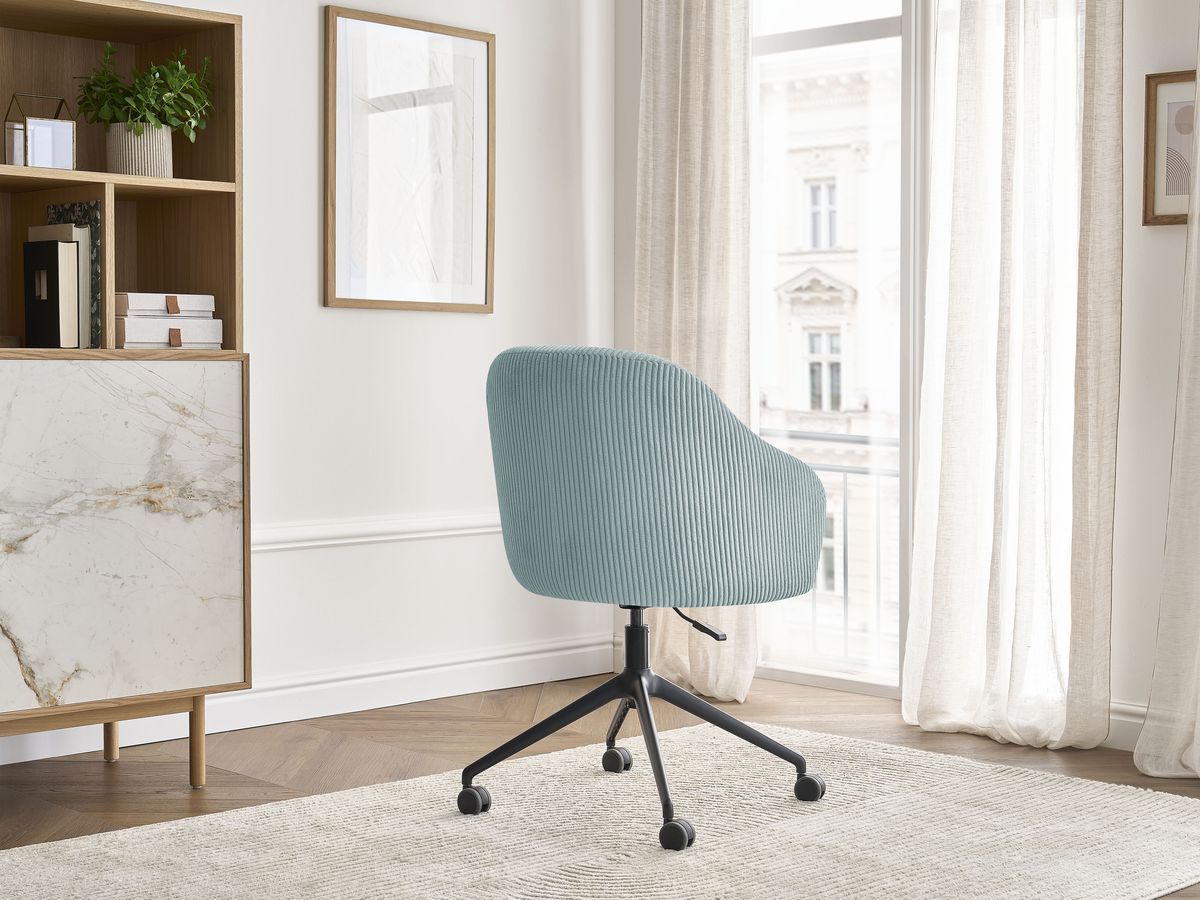 Chaise de bureau SOPHIE tissu velours côtelé et pietement à roulettes avec hauteur ajustable